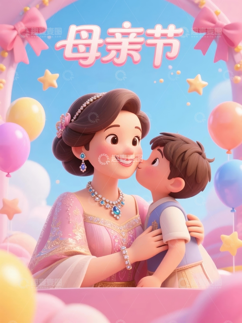 高清大图下载【趣麦麦图】母亲节卡通3d节日宣传海报2