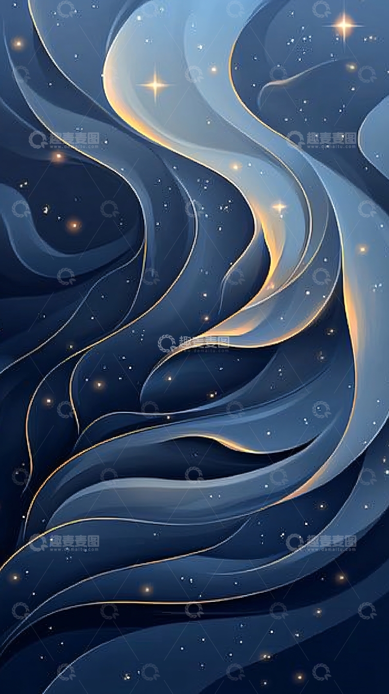 高清大图下载【趣麦麦图】夜空星辰流动曲线背景