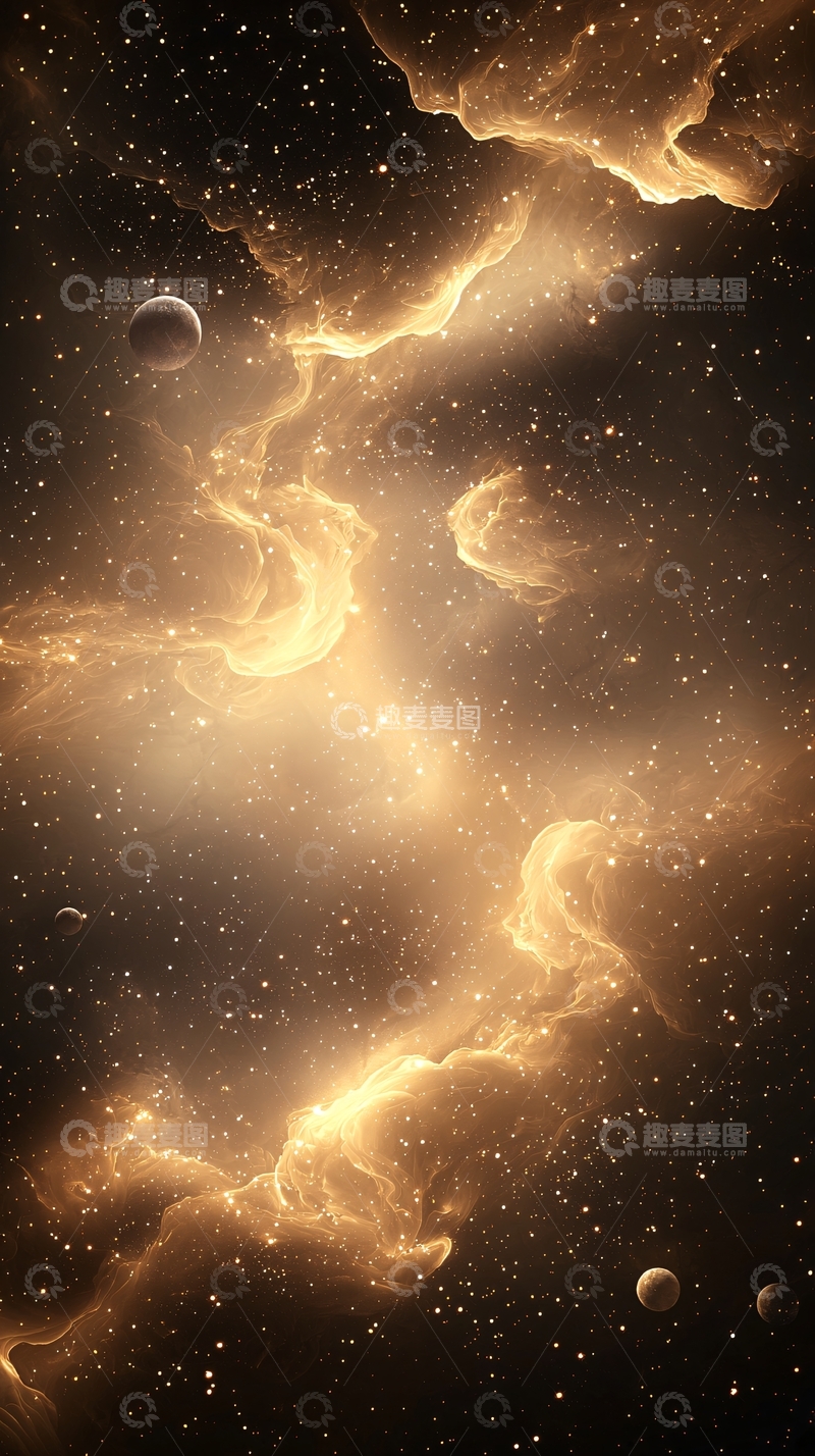 高清大图下载【趣麦麦图】金色星云与行星背景