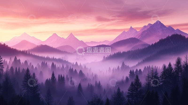 高清大图下载【趣麦麦图】晨雾中的山林风景