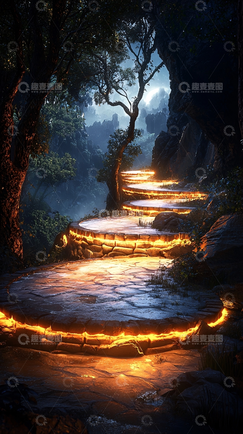 高清大图下载【趣麦麦图】神秘森林中的石阶