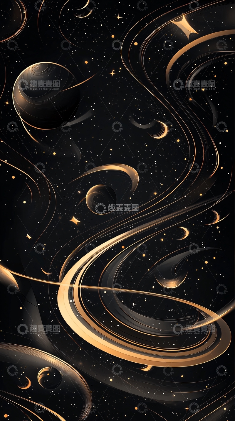 高清大图下载【趣麦麦图】宇宙星球与光环艺术插画