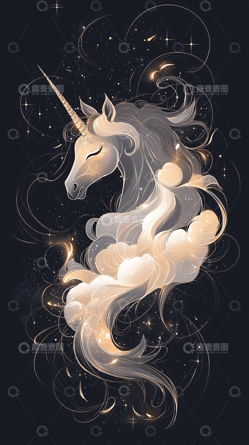 高清大图下载【趣麦麦图】梦幻独角兽星空背景