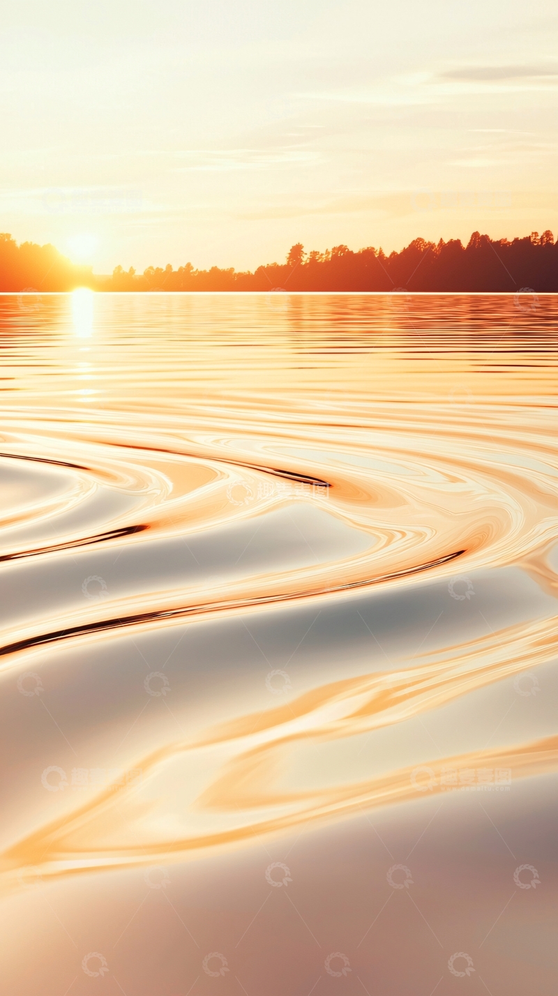 高清大图下载【趣麦麦图】夕阳下的湖面波纹