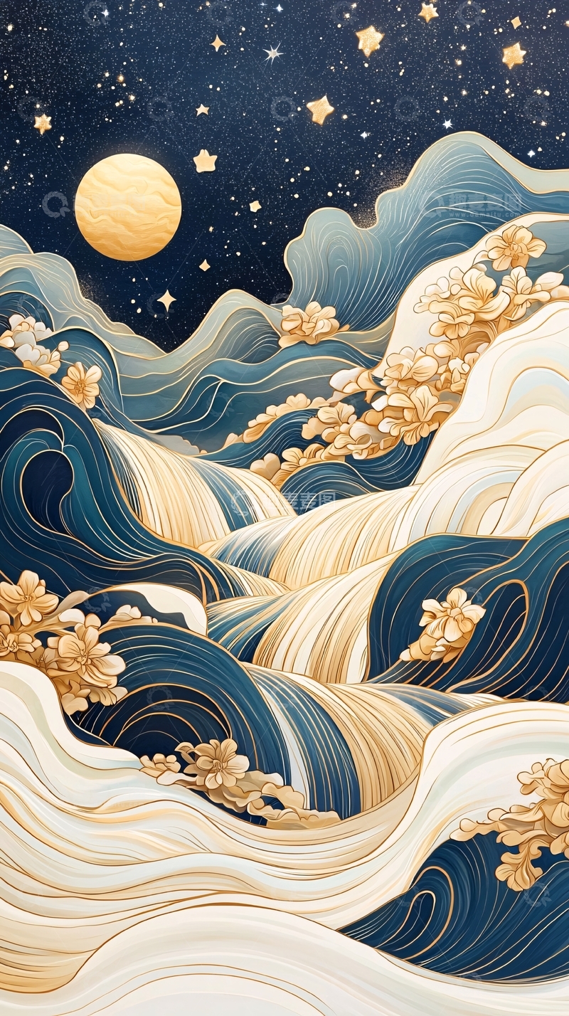 高清大图下载【趣麦麦图】波涛汹涌的夜晚星空