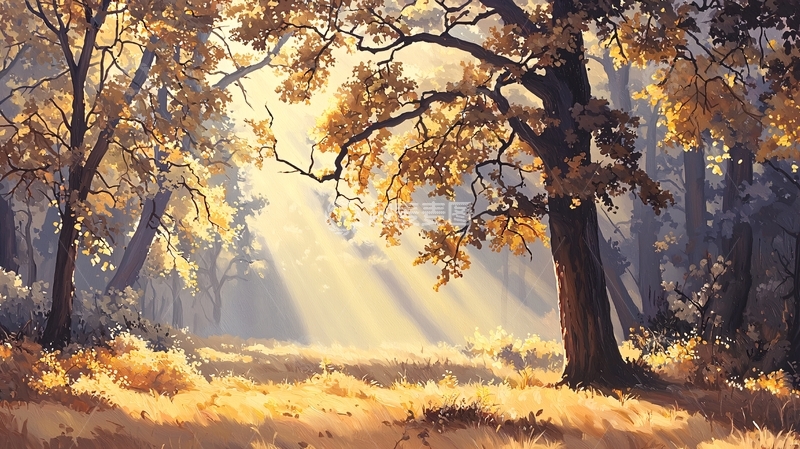 高清大图下载【趣麦麦图】秋日森林阳光透过树叶