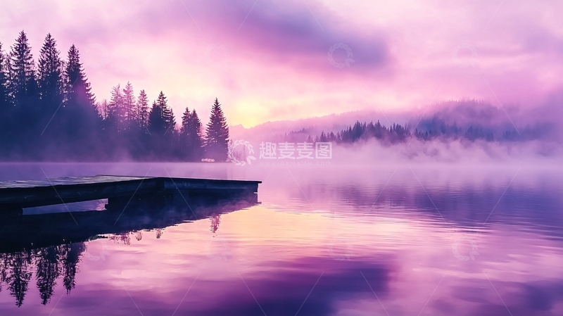 高清大图下载【趣麦麦图】晨雾中的宁静湖景