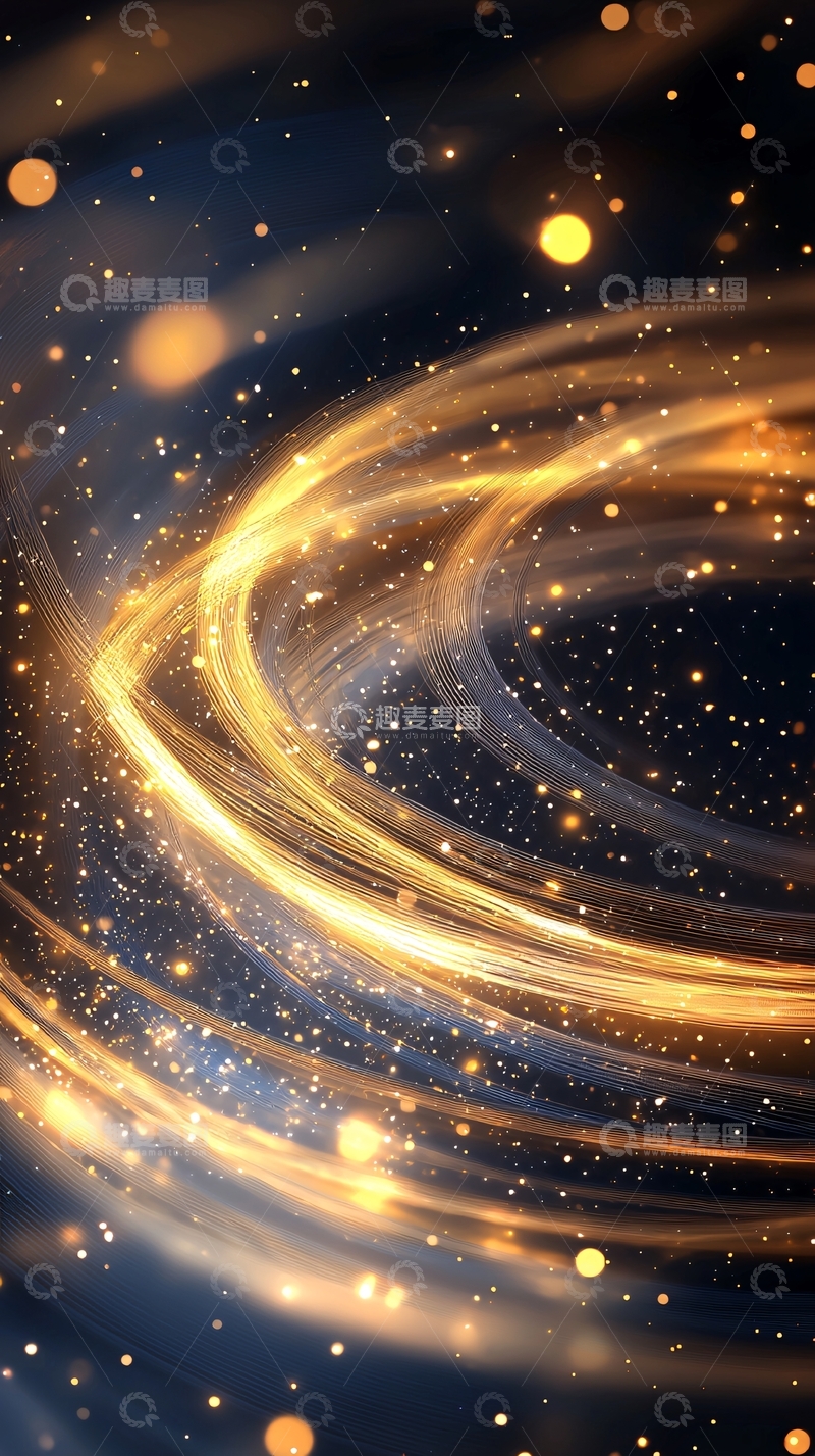 高清大图下载【趣麦麦图】金色光带旋转星空背景
