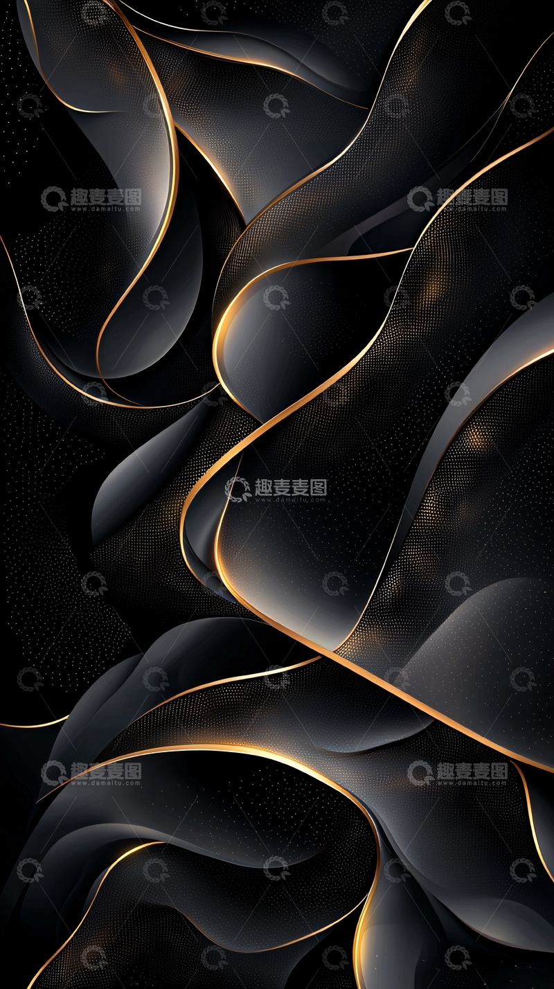 高清大图下载【趣麦麦图】黑色波浪金色线条抽象背景