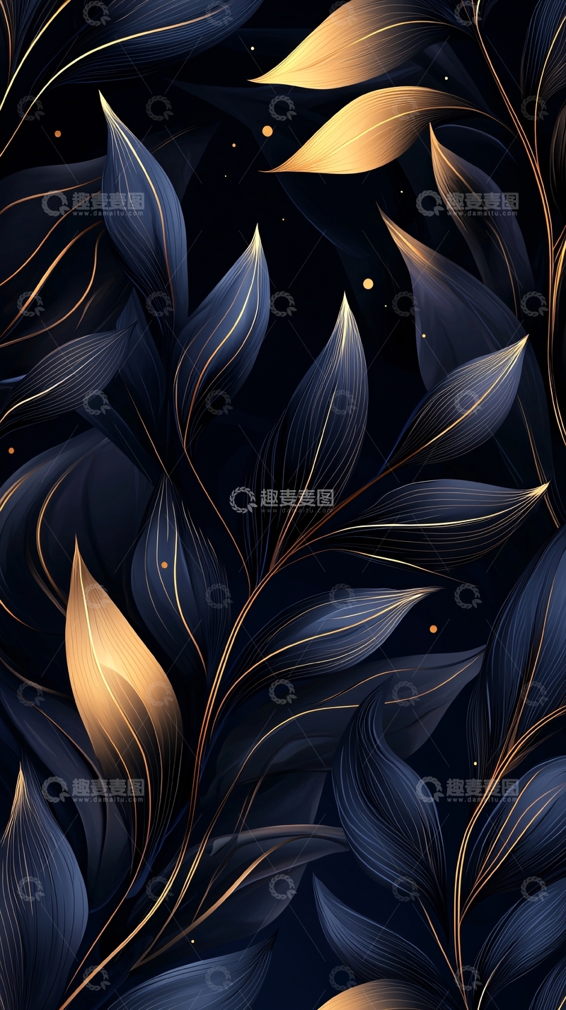高清大图下载【趣麦麦图】金色线条植物图案背景