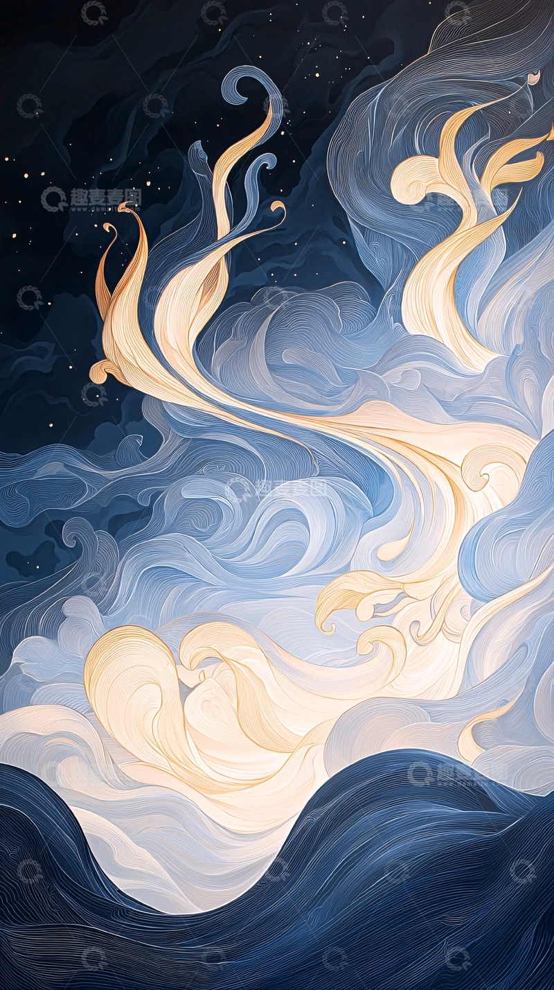 高清大图下载【趣麦麦图】梦幻夜空中的云与星