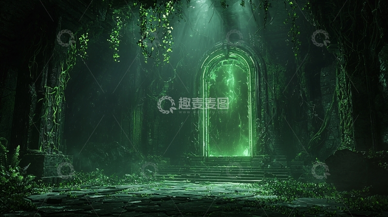 高清大图下载【趣麦麦图】神秘绿光古堡入口