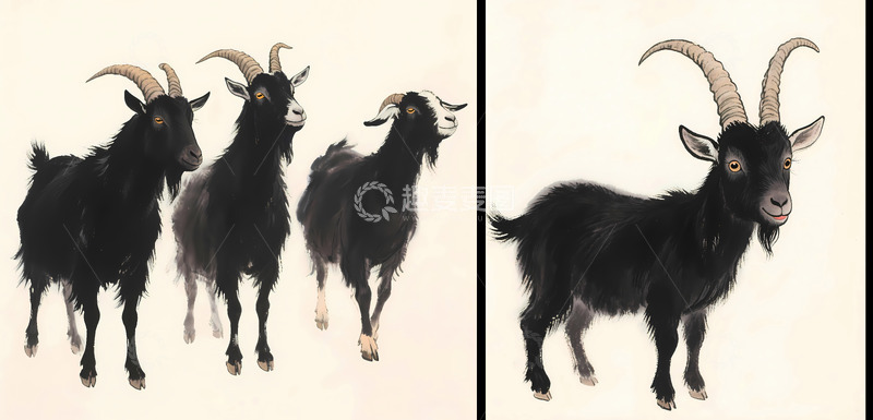 高清大图下载【趣麦麦图】一只黑山羊绘画