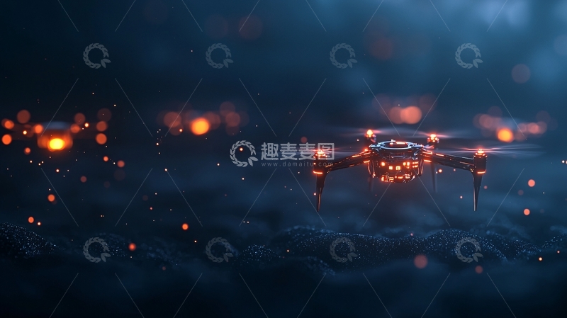 高清大图下载【趣麦麦图】夜空中的无人机飞行场景