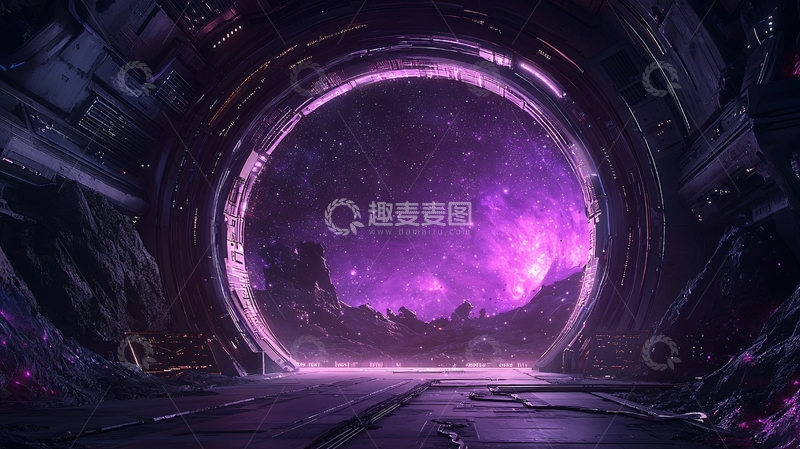 高清大图下载【趣麦麦图】科幻飞船内部星空景象