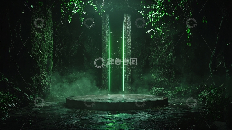 高清大图下载【趣麦麦图】神秘森林中的发光柱