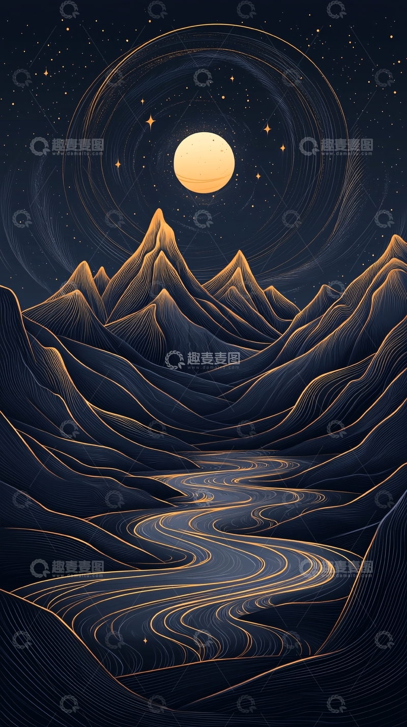 高清大图下载【趣麦麦图】夜空下的山脉与河流