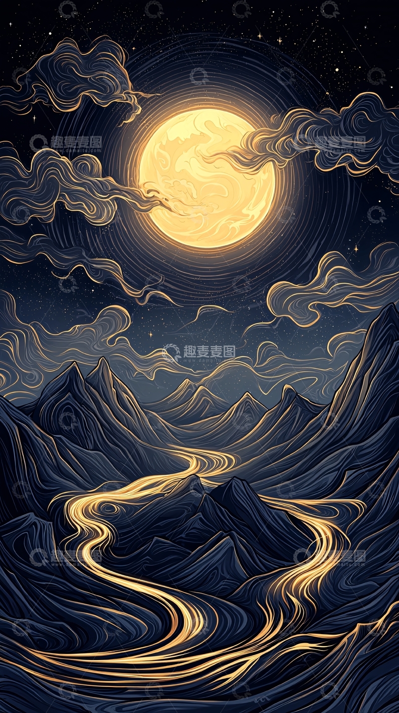 高清大图下载【趣麦麦图】月光下的山河夜景