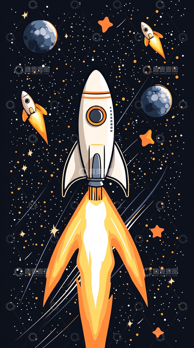 高清大图下载【趣麦麦图】火箭发射宇宙星空背景图