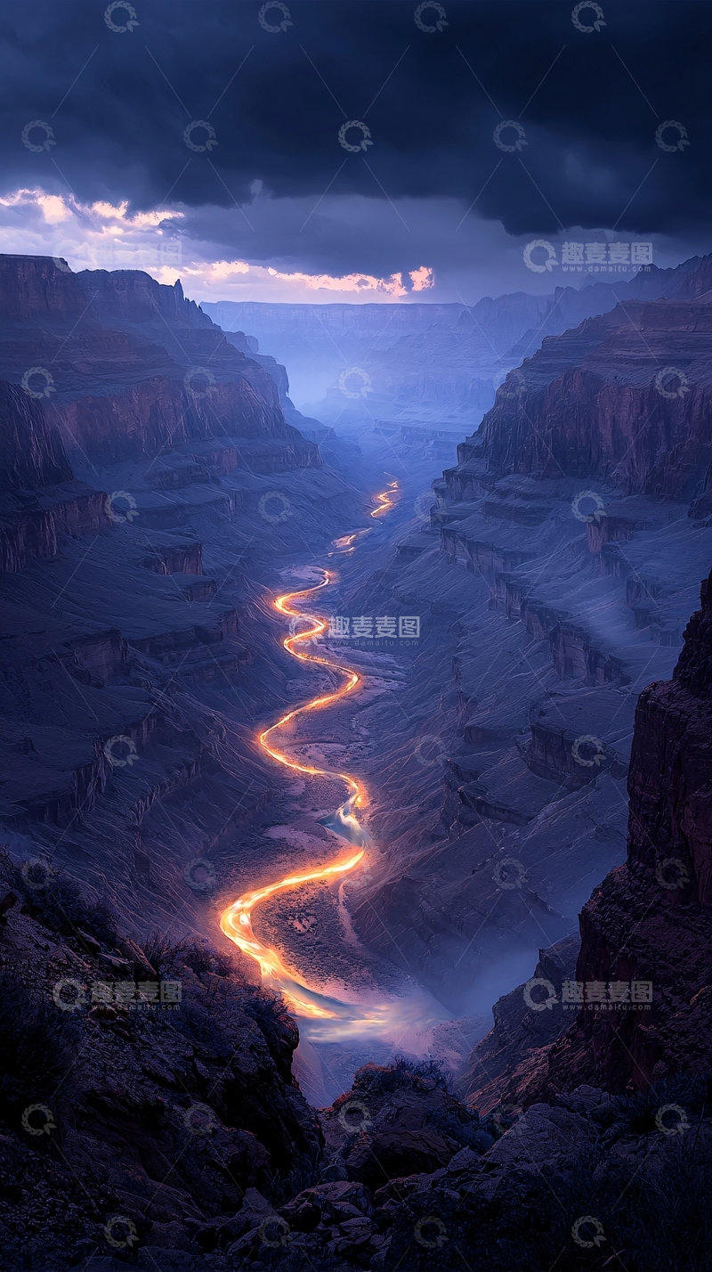 高清大图下载【趣麦麦图】夜晚峡谷中的神秘光河