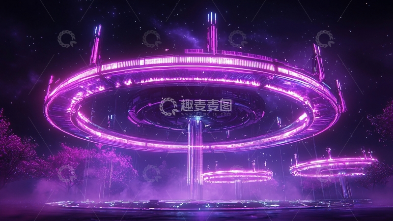 高清大图下载【趣麦麦图】未来科技悬浮平台夜景