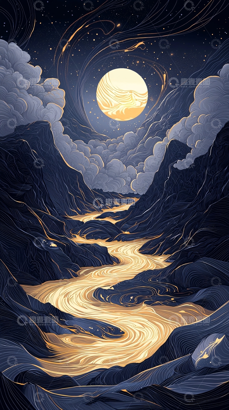 高清大图下载【趣麦麦图】夜空下的河流与山脉
