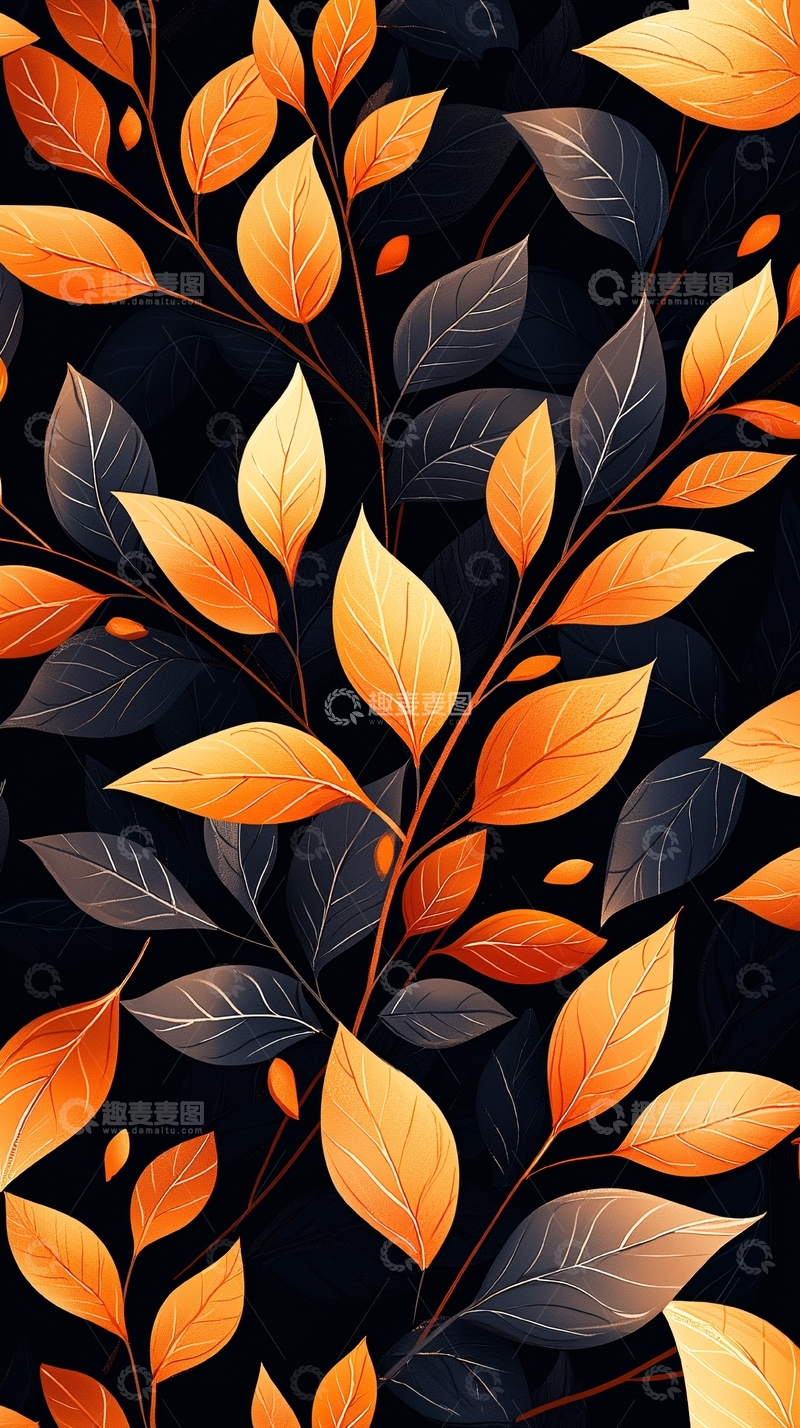 高清大图下载【趣麦麦图】秋叶渐变色彩插画背景