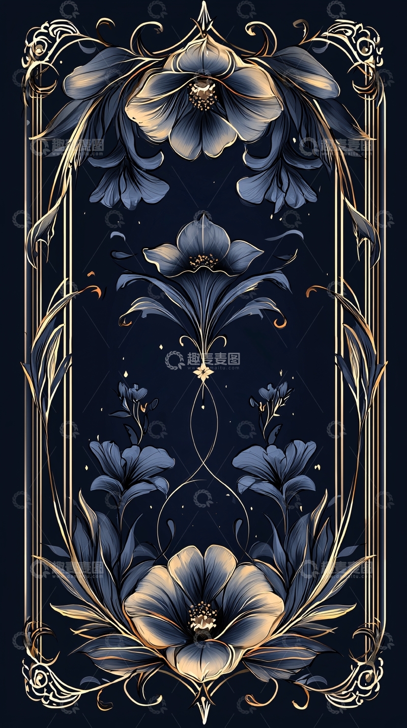 高清大图下载【趣麦麦图】深蓝背景花卉艺术图案