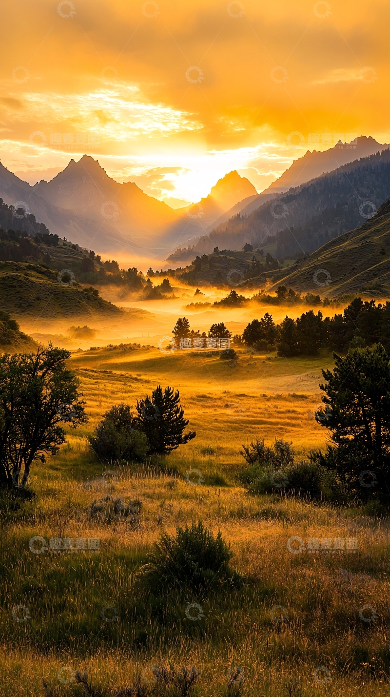高清大图下载【趣麦麦图】晨曦山谷自然风光