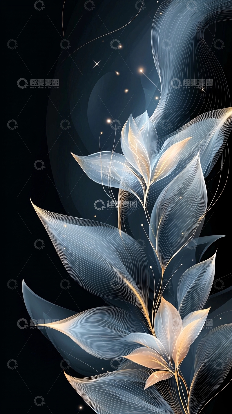 高清大图下载【趣麦麦图】梦幻夜空下的花朵艺术插画