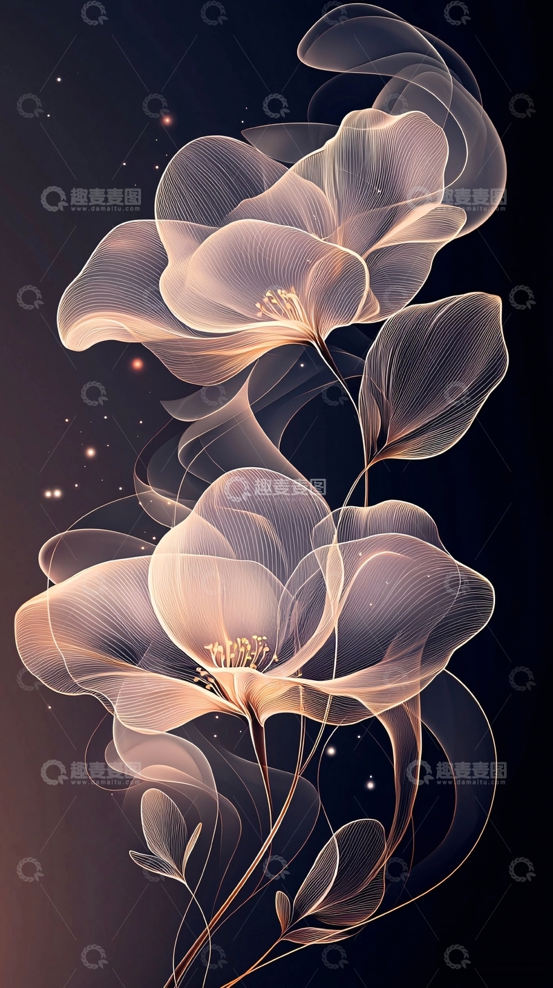 高清大图下载【趣麦麦图】梦幻花朵艺术插画背景