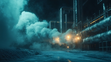 工业废气排放夜景