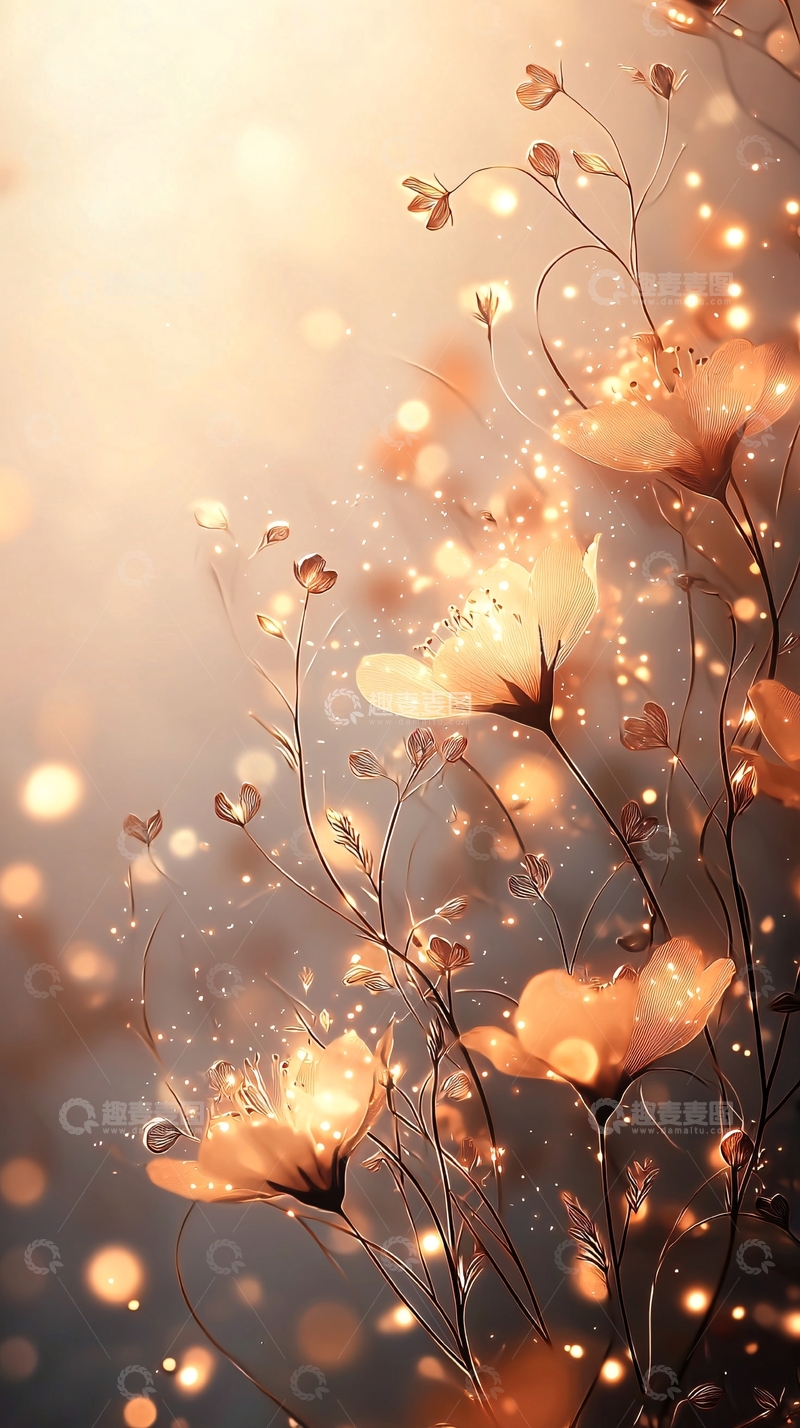 高清大图下载【趣麦麦图】梦幻金色花朵背景图