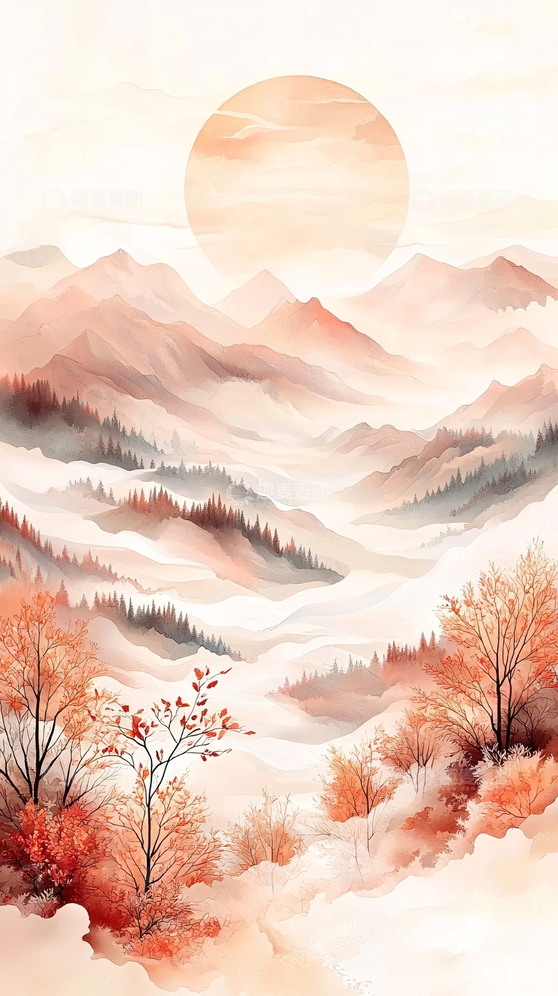 高清大图下载【趣麦麦图】秋日山川夕阳美景