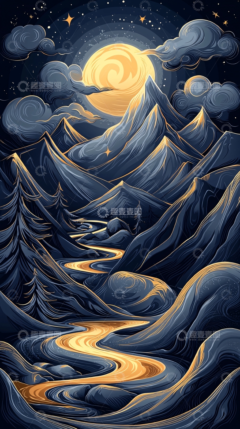 高清大图下载【趣麦麦图】夜色山河高清图片