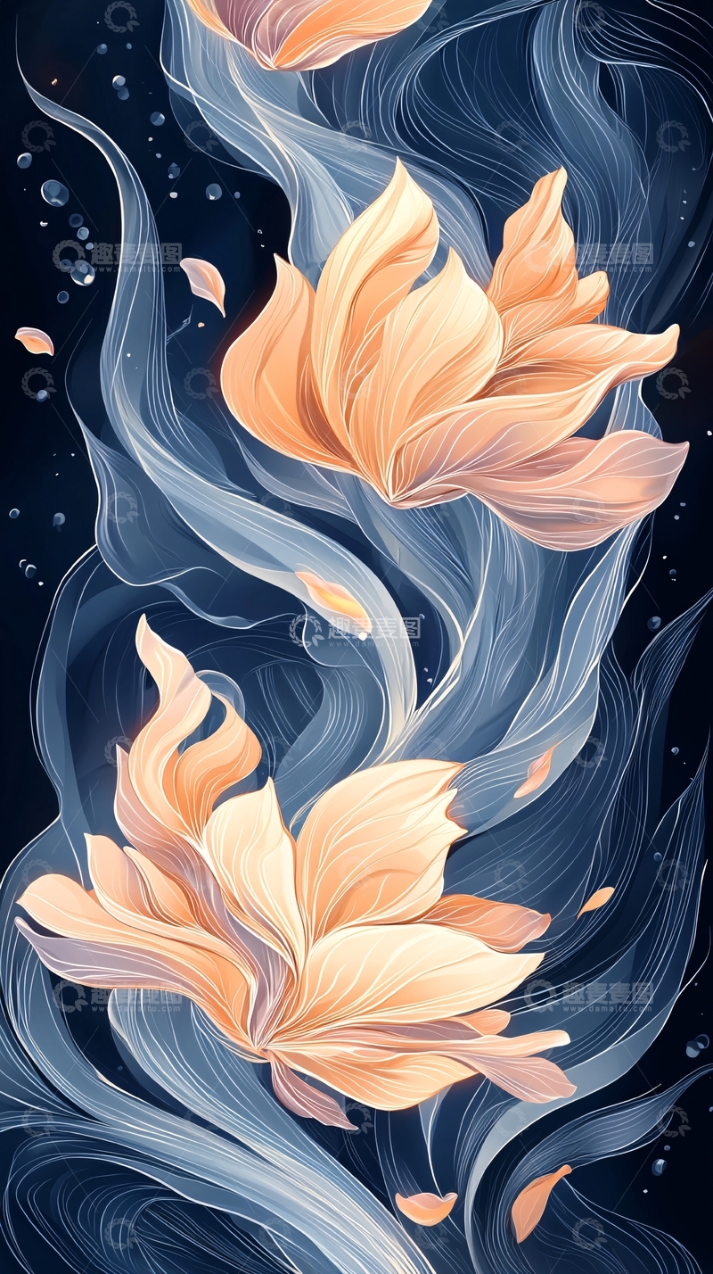 高清大图下载【趣麦麦图】梦幻水下莲花艺术插画