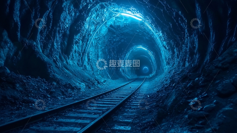 高清大图下载【趣麦麦图】深邃隧道铁轨夜景