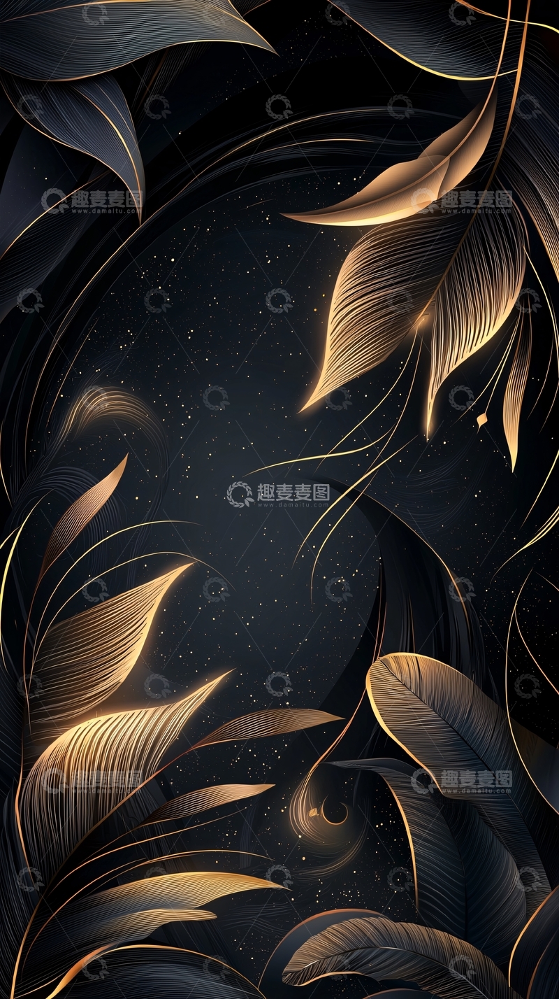 高清大图下载【趣麦麦图】金色羽毛星空背景图