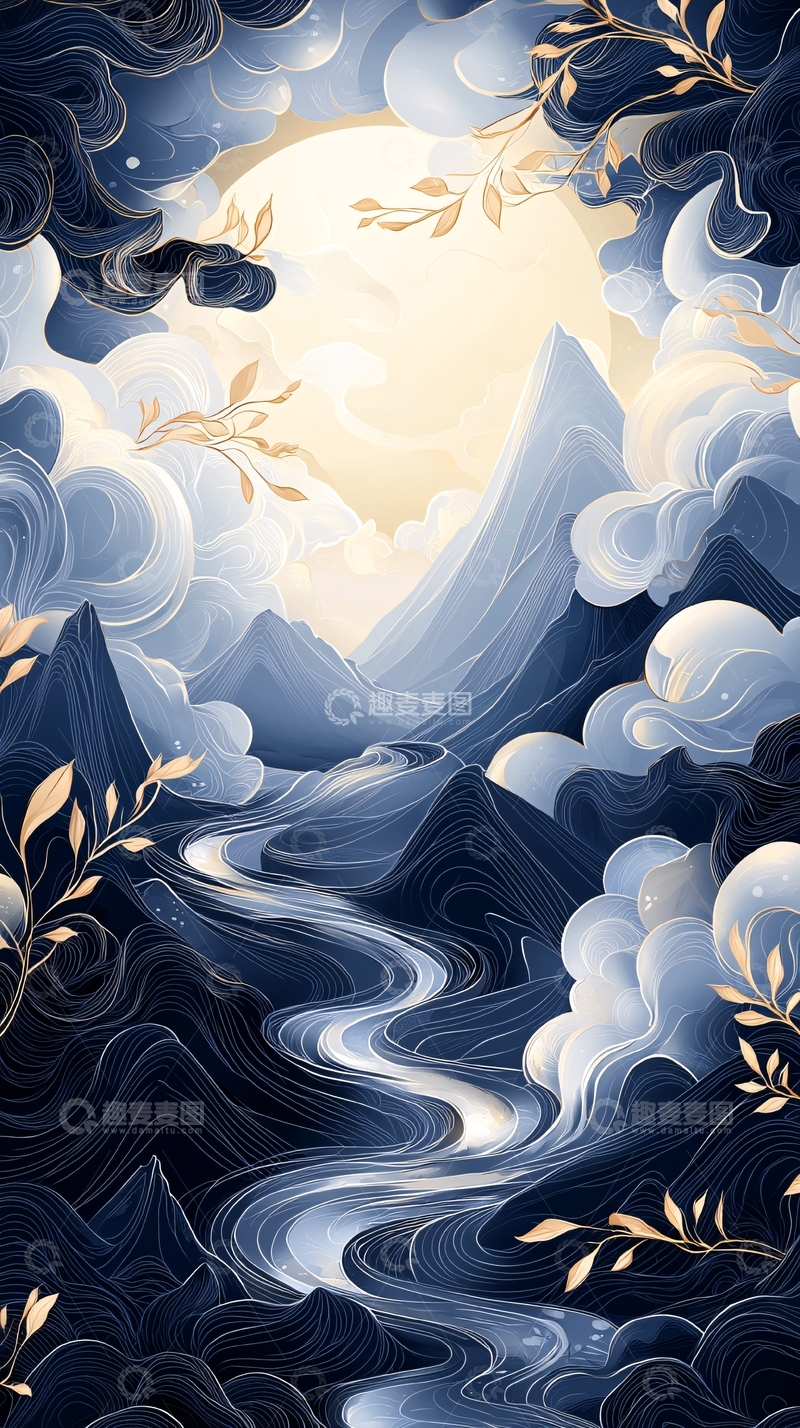 高清大图下载【趣麦麦图】梦幻山水月夜图