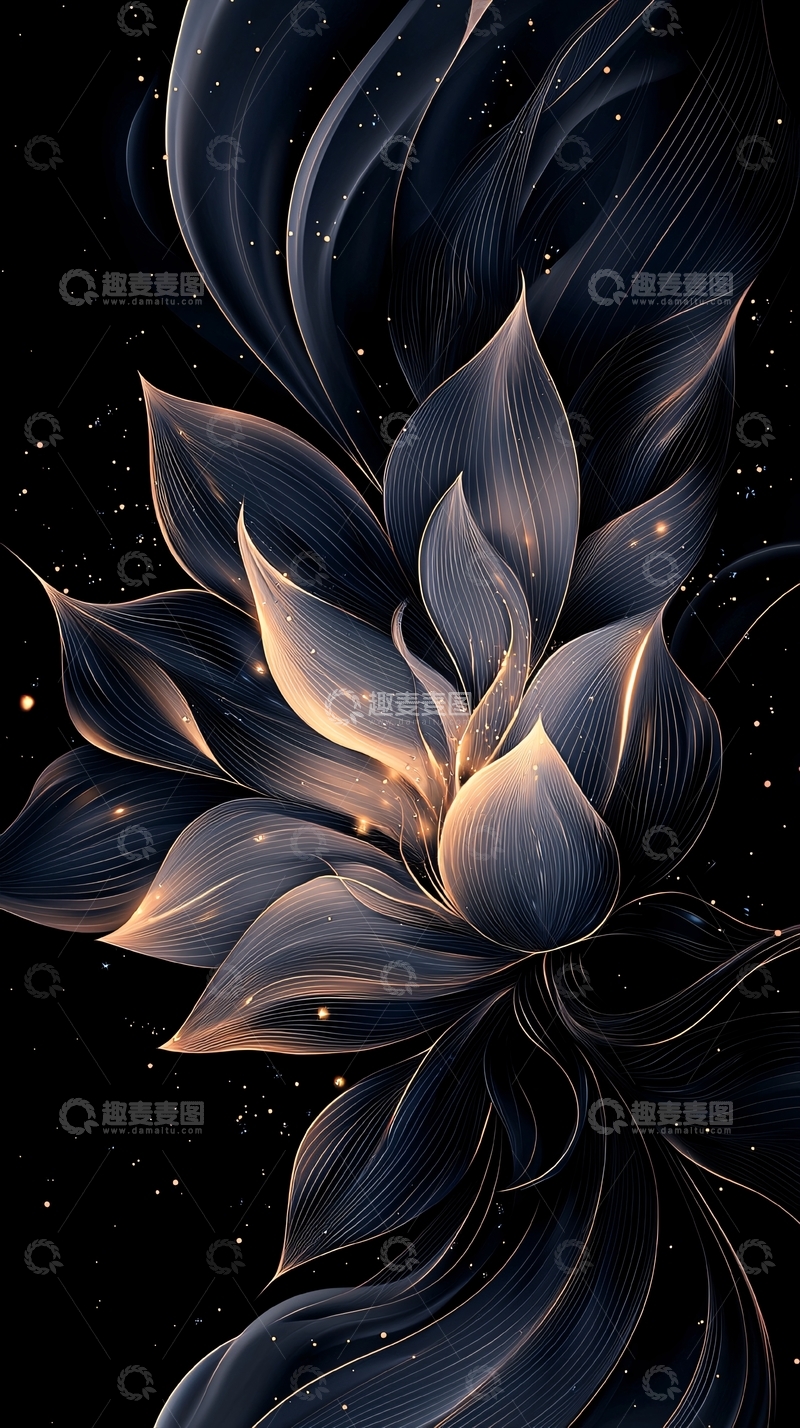 高清大图下载【趣麦麦图】梦幻星空下的发光花朵