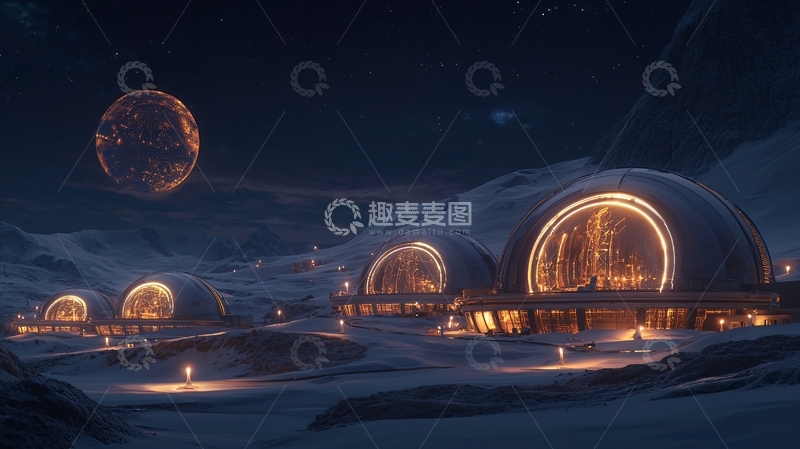 高清大图下载【趣麦麦图】未来星球上的雪地建筑群
