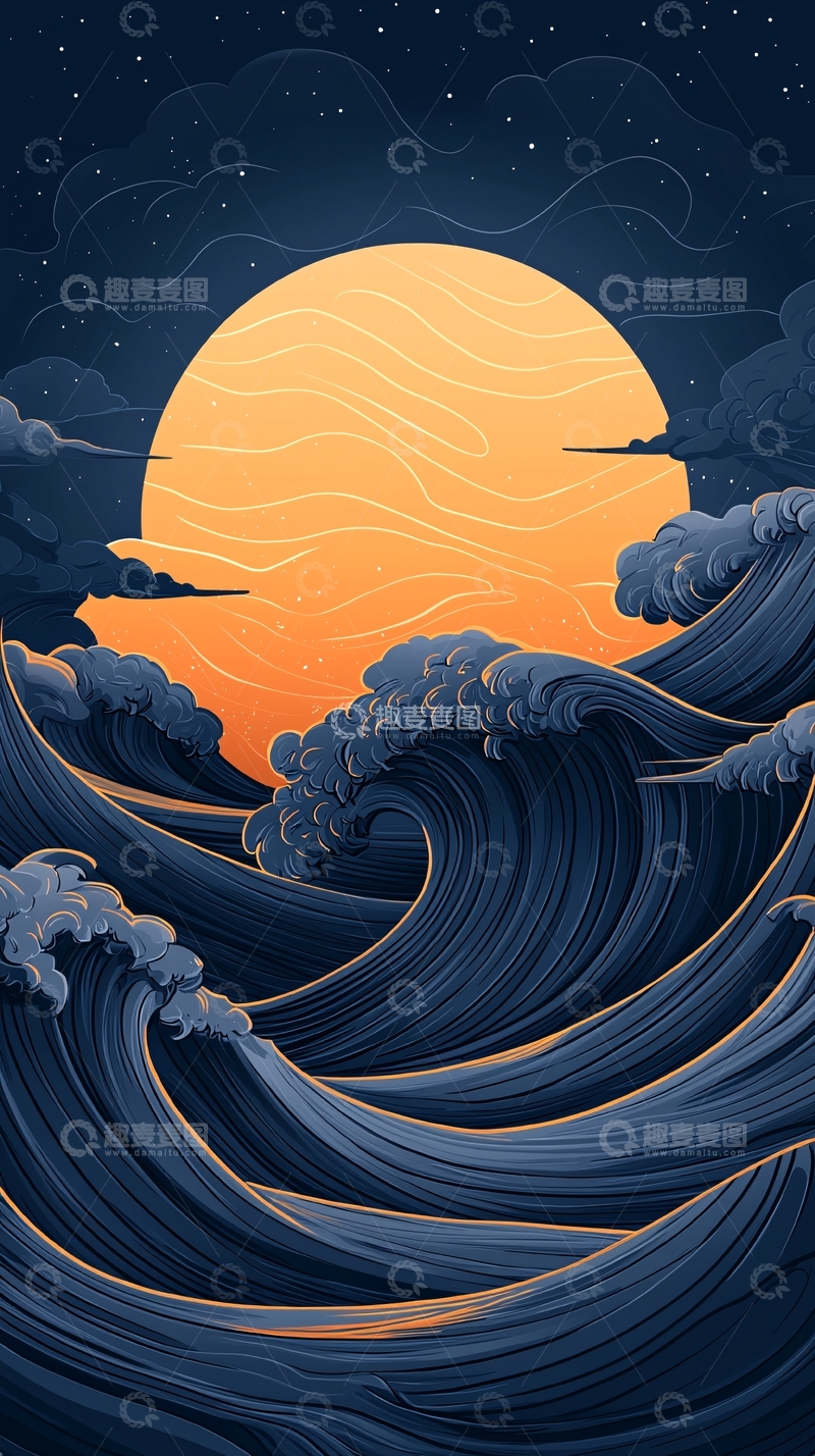 高清大图下载【趣麦麦图】夜空下的波涛汹涌