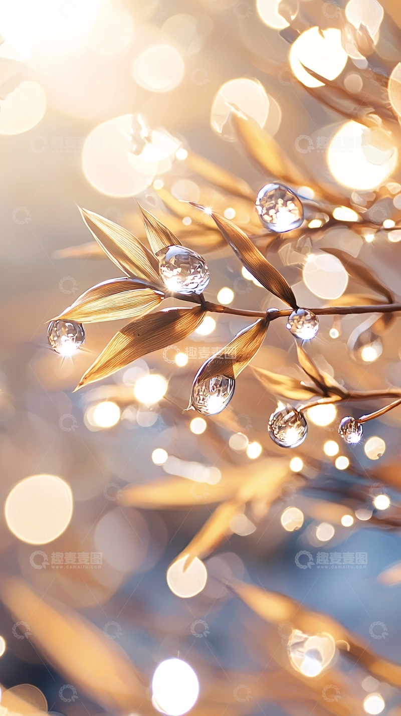 高清大图下载【趣麦麦图】冬日露珠植物光影背景