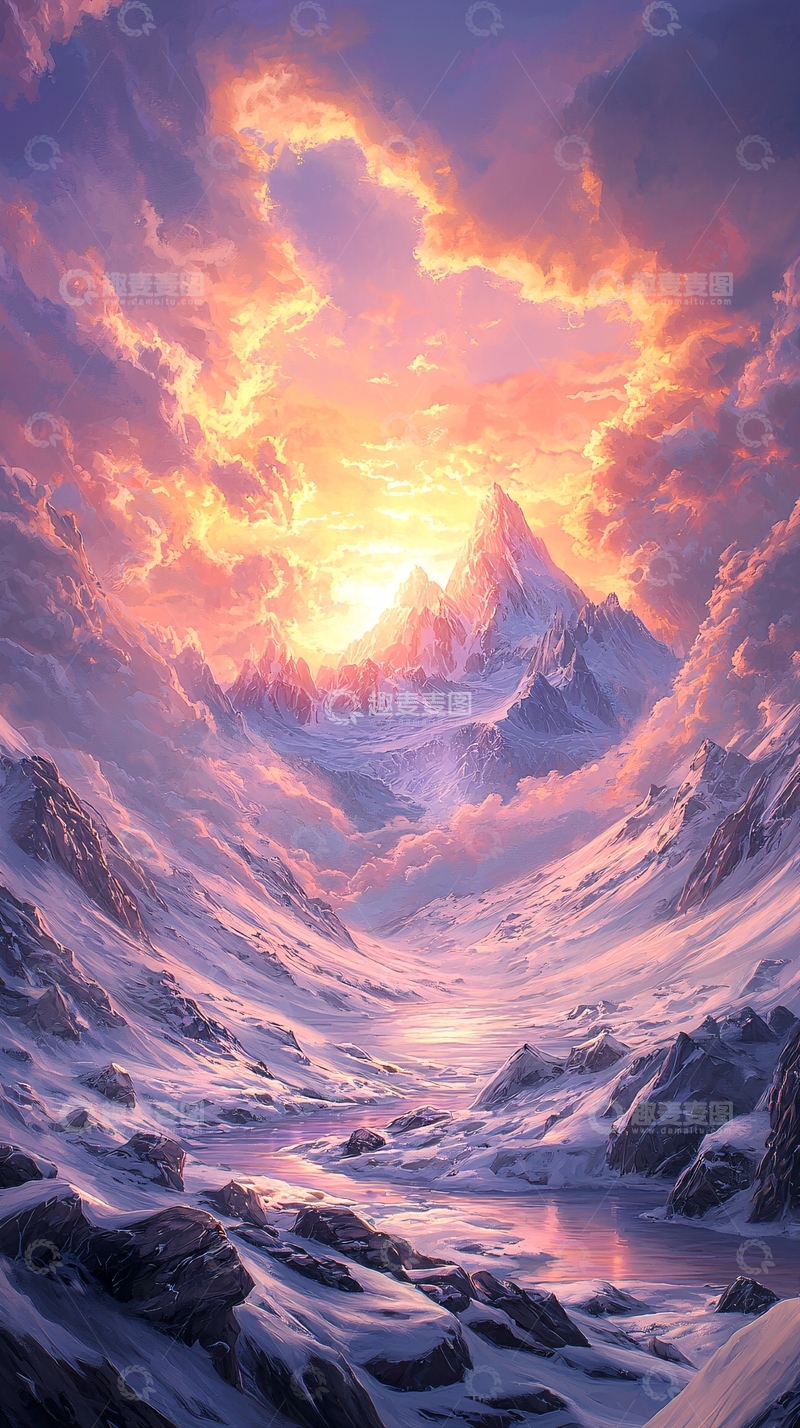 高清大图下载【趣麦麦图】雪山日出风景图