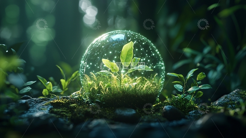 高清大图下载【趣麦麦图】玻璃罩中的绿色植物