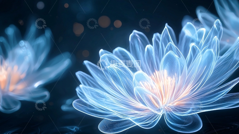 高清大图下载【趣麦麦图】蓝色光晕莲花艺术插画