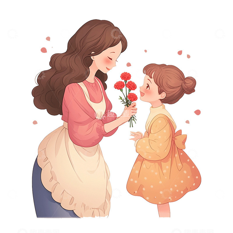 高清大图下载【趣麦麦图】母亲节母女卡通手绘免抠元素4