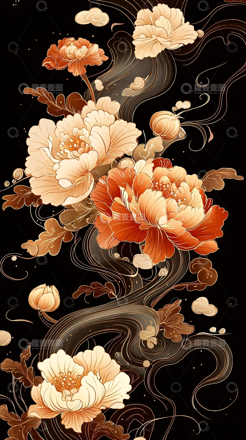 高清大图下载【趣麦麦图】古典花卉艺术插画背景