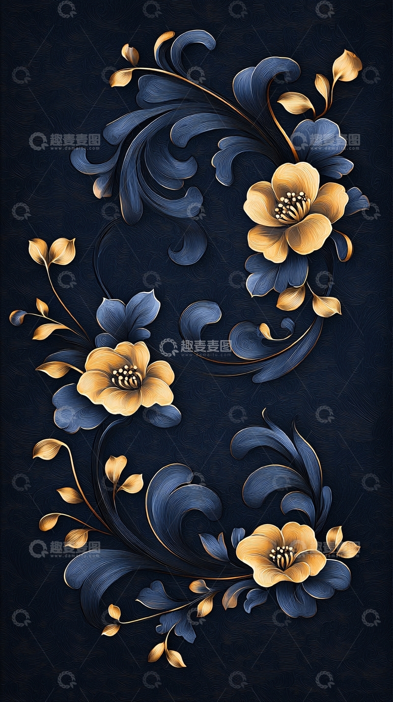 高清大图下载【趣麦麦图】金色花卉装饰图案背景
