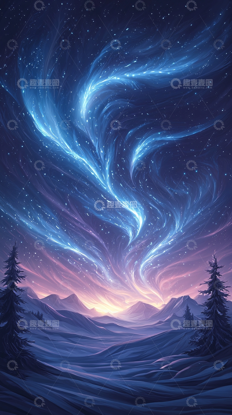 高清大图下载【趣麦麦图】梦幻星空下的雪山夜景